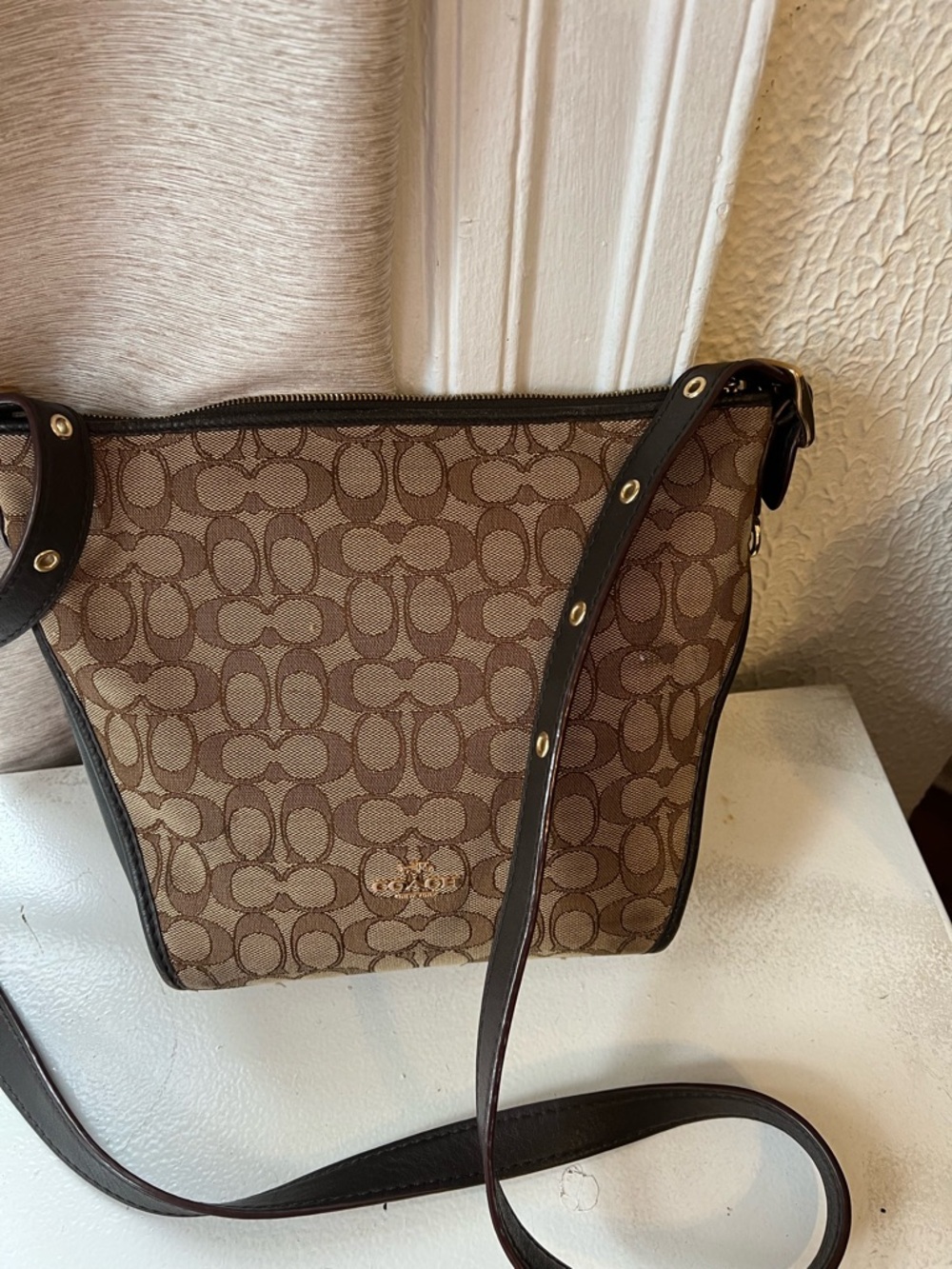 Coach Brown Signature Canvas Crossbody with Dark Trim